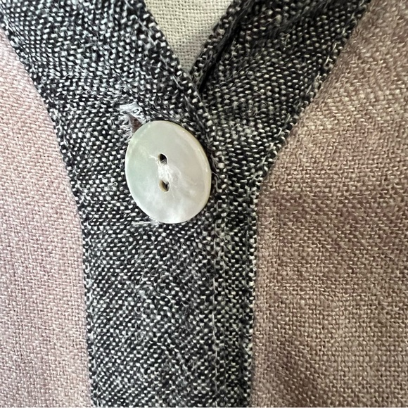 Soft Surroundings Women's Large Carreaux Plaid Linen Blend Back Zip Blouse Beige - Picture 6 of 12